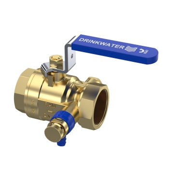28241000000 Raminex Kogelkraan + aft. 1"" Kiwa (2x bi.dr.) (messing, blauw, haakse
