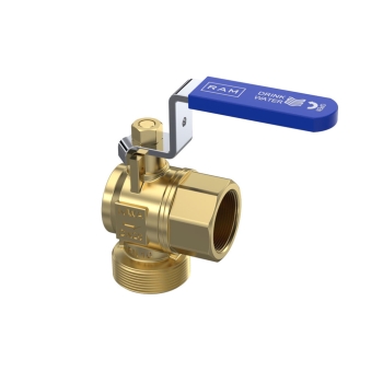 28221500000 Raminex Kogelkraan Haaks 3/4"" x 1"" (bi.dr. x bu.dr.) (messing, blauw