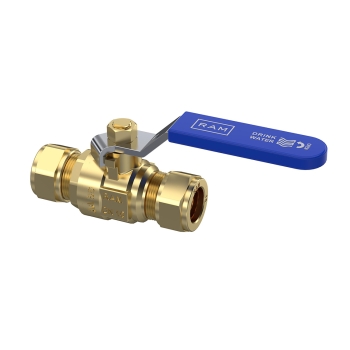 28230200000 Raminex Kogelkraan 15mm Kiwa (2x knel, messing, blauw)