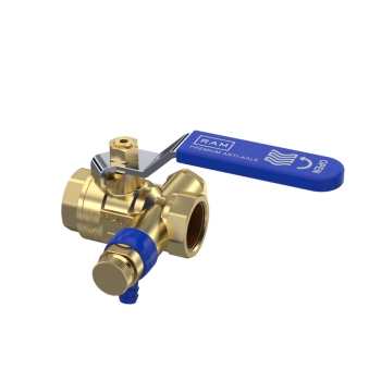 28203300000 Raminex Kogelkraan + aftapper 1/2"" Antikalk (2x bi.dr.) (messing, bla